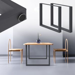 ECD Germany 2x stolová noha ze čtvercových profilů, 80x72 cm, antracitová barva