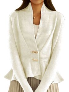 Damen Strickjacken Langarm Jacke Casual Mantel Strickwaren Einreihiger Winter Pullover Weiß,Größe L