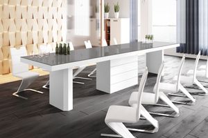 Design Konferenztisch Tisch HE-444 Grau / Weiß Hochglanz XXL ausziehbar 160 bis 412 cm