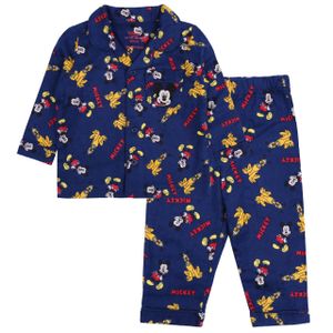 Dunkelblaues zweiteiliges Pyjama Schlafanzug aus Flanell Baumwolle Mickey Mouse 6-9 Monate