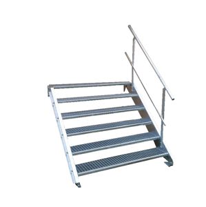 6 Stufen Stahltreppe einseitig. Geländer Breite 80cm Geschosshöhe 90-120cm