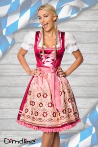Dirndline Damen Dirndl Trachtenkleid Partykleid Karneval Oktoberfest Fasching Trachten, Größe:3XL, Farbe:rosa/rot