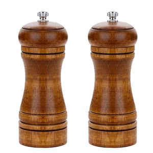 2-teiliges Holz-Salz- und Pfeffermühlen-Pfeffermühlen- und Salzstreuer-Set aus Holz mit Keramikkern, klein