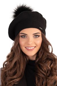Vivisence damen baskenmütze mit bommel eleganter wintermütze warm und gemütlich kopfbedeckung an winter und herbst warm dick strickmütze, klassisch mütze für frauen, hergestellt in der eu, schwarz, ei