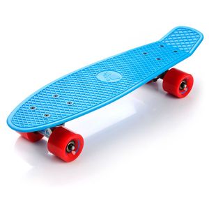 Skateboard Complete 22" Mini Cruiser Board Retro Complete Board for Beginners Kids Teens Adults, 56x15cm Meteor Neon Blue/Red/Silver