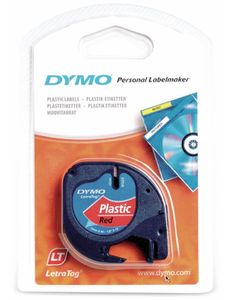 DYMO Original LetraTag Etikettenband | schwarz auf rot | 12 mm x 4 m | selbstklebendes Kunststoffetiketten | für LetraTag-Beschriftungsgerät