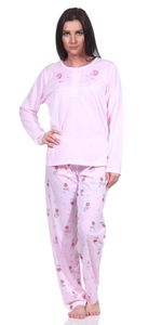 Damen Pyjama lang zweiteiliger Schlafanzug, Rosa XL