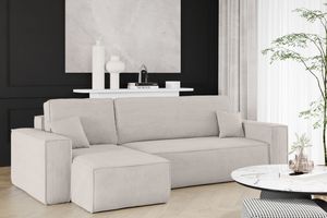 Kaiser Möbel Ecksofa mit schlaffunktion und bettkasten, Sofa L-form, Couch L-form BEST Dicker Cord Beige Links