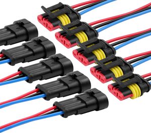 3-poliger Kabelstecker, 5 Sätze, wasserdichter Steckverbinder, Kabelstecker mit Kabel 16 AWG Marine für Auto, LKW, Kajak, Boote, Roller, Motorrad