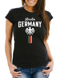 Damen WM-Shirt Fan-Shirt Deutschland Fußball Weltmeisterschaft 2018 Berlin Adler Moonworks® schwarz M
