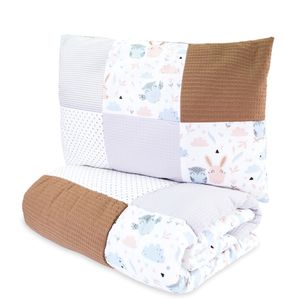 Kinderbettdecke 100x135 Set mit Kissen - Kinderdecke mit Kopfkissen Kindergarten Bettdecke mit Baumwolle Bezug Eulen Braun