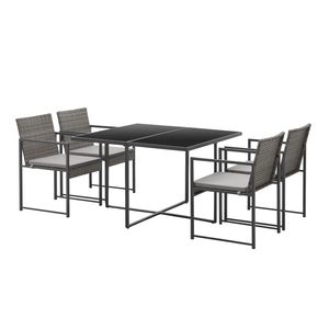 Juskys Polyrattan Sitzgruppe Bahamas M - Tisch, 4 Stühle, Kissen & Plane - Essgruppe für 4 Personen - Industrial Design - Gartenmöbel Set Grau