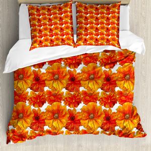 ABAKUHAUS Orange Bettbezug, Antike Bohemian Poppies, Milbensicher Allergiker geeignet mit Kissenbezügen, 155 cm x 220 cm - 80 x 80 cm, Burnt Orange Weiß