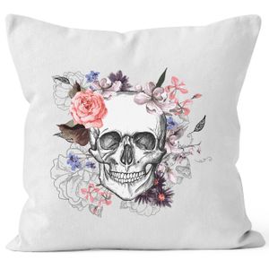 Kissenbezug Totenkopf Blumen Flower Skull Boho Schädel Autiga® weiß unisize