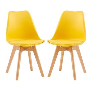 IPOTIUS Sada 2 jídelních židlí s masivní bukovou nohou, skandinávský design Čalouněné kuchyňské židle Židle kuchyňské dřevo, žlutá barva