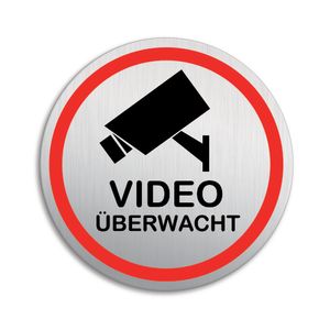 Schild Videoüberwachung Aluminium | Ø 100 mm – UV-beständig wetterfest | selbstklebend