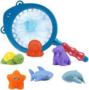 7Stück Badespielzeug Set Badespielzeug Baby Wasserspielzeug mit Fischernetz Badewannenspielzeug Schwimmendes Kinder