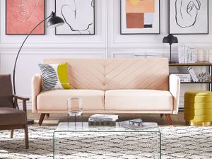 BELIANI Sofa 3-Sitzer Beige Samtstoff Schlaffunktion Retro Modern Wohnzimmer