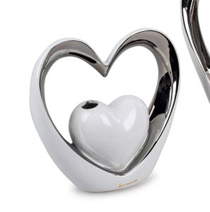 Deko Vase Herz für Einzelblume H. 20cm weiß silber Keramik Formano