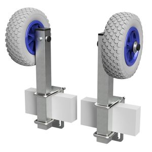1 Paar Sliprollen mit Stütze Sliphilfe Bootstrailer PU-Reifen SUPROD RKSID-200-PU, Ø 200 mm, grau/blau