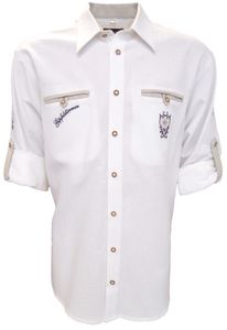 Trachtenhemd für Lederhosen mit Stickerei weiß O55, Größe:S