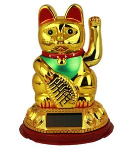 HAAC Solar Winkekatze Katze Glückskatze Glücksbringer 20 cm Farbe gold / rot