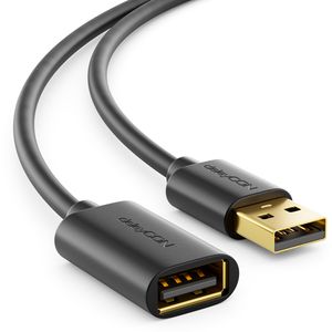 deleyCON 3,0m USB 2.0 High Speed Kabel Verlängerungskabel USB A-Stecker zu USB A-Buchse - Schwarz