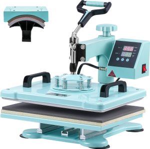 SucceBuy 12 x 15 palcový stroj na tepelný lis, stroj na prenos tepla 2 v 1, zelený, digitálne ovládanie, 360° otočný stroj na lisovanie tričiek s lisom na klobúky, rýchly ohrev na klobúky/košele/košele