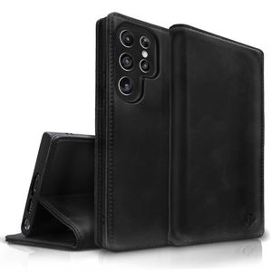 NALIA Echt-Leder Flip-Case kompatibel mit Samsung Galaxy S23 Ultra Hülle, 360 Grad Bookcase, RFID-Schutz, Klapphülle mit Kartenfächern und Magnetverschluss, Handyhülle mit Standfunktion, Farbe:Schwarz