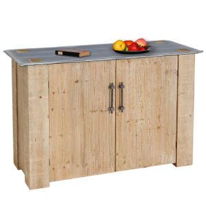 Sideboard HWC-L76, Kommode Schrank, Industrial Massiv-Holz MVG-zertifiziert 80x120x48cm, natur mit Metall-Optik