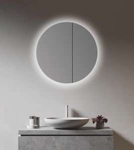 Talos LED zrcadlová skříňka kulatá Ø 60 cm - zrcadlová skříňka s osvětlením - vysoce kvalitní hliníkové tělo - světlé zrcadlo v zářivě neutrální bílé barvě - koupelnová zrcadlová skříňka s dvojitými dvířky - koupelnová zrcadlová skříňka se dvěma skleněnými policemi