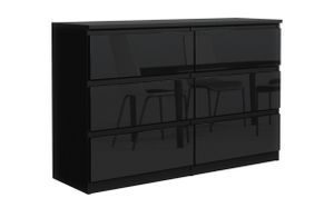 3xObývací komoda DEMII 6 120cm - se 6 zásuvkami v černém vysokém lesku / různé barvy a velikosti