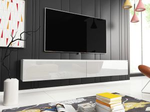 TV Lowboard D mit LED Hängeboard TV Schrank TV 180cm Möbel Fernsehtisch Fernsehschrank Modern TV-Tisch Unterschrank - Weiß