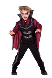 Kinder Kostüm Vampir Dracula schwarz rot grau Umhang  Halloween Fasching Gr. 116