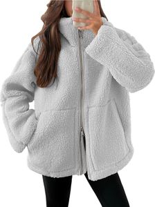 ASKSA Damen Teddy Fleece Jacke Warme Flanell Jacke Dicke Freizeit Winterjacke Einfarbig Fleecejacke mit Taschen Reissverschluss Wintermantel,Grau,S ASKSA Damen Teddy Fleece Jacke Warme Flanell Jacke Dicke Freizeit Winterjacke Einfarbig Fleecejacke mit Taschen Reissverschluss Wintermantel,Grau,S