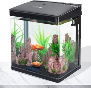 Nobleza - Nano-Fischtank-Aquarium mit LED-Leuchten & Filtersystem, tropischeAquarien, 14 Liter, Schwarz