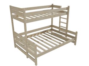 Patrová postel s rozšířeným spodním lůžkem PPS 003 (Rozměr: 90/140 x 200 cm, Umístění žebříku: vpravo, Barva dřeva: surové dřevo)