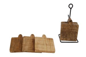 Rivanto® 6er Set Untersetzer mit Halter, Holz 11x11x21cm, Brettchen 9,5x9,5 cm, Schaumstoff-Füßchen
