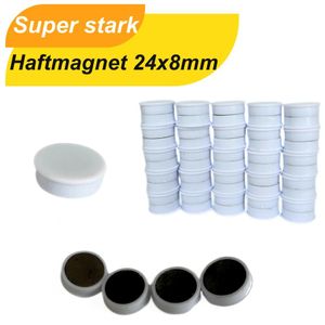 Lepiaca magnetická tabuľa, magnety 24x8mm, okrúhle, biele - silné magnety do kancelárie, na chladničku a iné - 50 kusov