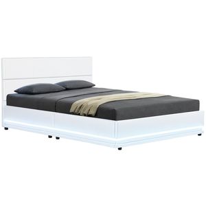 Juskys Polsterbett Toulouse 180x200 cm mit LED Beleuchtung, Bettkasten & Lattenrost - Bezug aus Kunstleder - Bett Doppelbett Stauraumbett - weiß