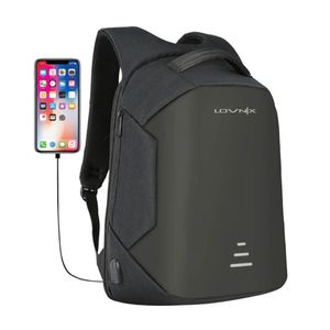 Diebstahlsicherer Rucksack mit USB-Ladestation - Geeignet für Laptop - Anti-Diebstahl und spritzwassergeschützt| Lovnix Bag104 | Schwarz