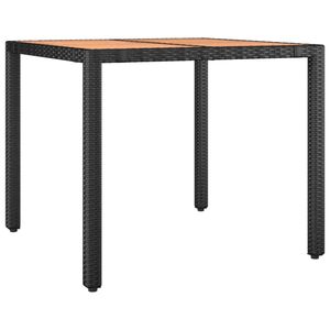 vidaXL Zahradní stůl s dřevěnou deskou z černého polyratanu a akáciového dřeva