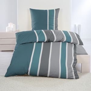Micro Fleece Bettwäsche 135x200cm + 80x80cm mit RV 2-teilig Streifen / Petro-Grau-Weiß