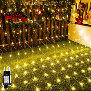 LED Lichternetz 3x2m Warmweiß Lichterkette 8 Lichtmodi Lichtervorhang Außen Weihnachten Garten Party Deko