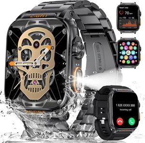 Smartwatch mit Bluetooth-Anrufen, 1,91 Zoll AMOLED Touchscreen Fitnessuhr mit Taschenlampe, Herzfrequenz/Schlaftracker, Militärische Smartwatch