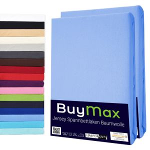 DOPPELPACK Spannbettlaken Jersey 100% Baumwolle Spannbetttuch in Farbe Hellblau, Größe 120 x 200 cm