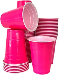 Pink Cups 50 Pack Rosa Partybecher - Beer Pong American Party Tassen Original 500 ml - mehrere Farben - Student & Geburtstag | 16oz Große Plastik Becher | Bier-Pong - Trinkbecher
