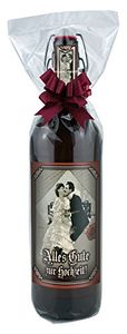 Alles Gute zur Hochzeit - 1 Liter Flasche Bier mit Bügelverschluss in Folie und Schleife verpackt als Geschenk