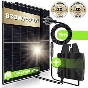 SUNNIVA® Balkonkraftwerk 830/600W Solaranlage, mit Beny Micro Wechselrichter, 5m Schuko Anschlusskabel