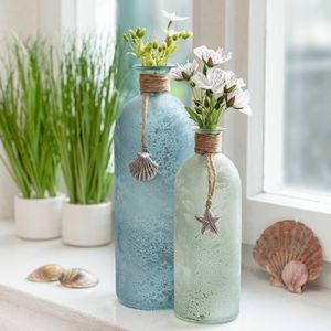 SIDCO Blumenvase 3 x Flaschenvase Maritim Vase satinieres Glas Muschel Seestern Dekovase
